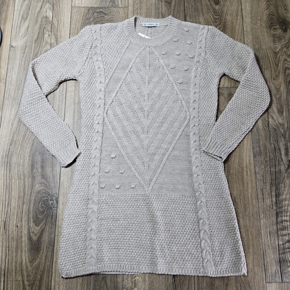 Misell Wool Blend Sweater Dress Womens XL Biege Cable Knit Made In Turkey NWT